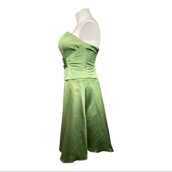 Alfred Angelo formal satin dress clover color 2 piece strapless - Picture 2 of 14